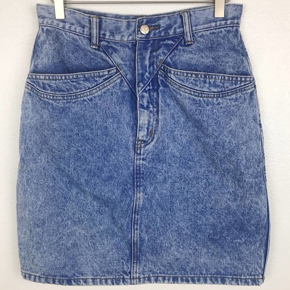 Vintage 1990s Skirt Womens Size 11 Denim High Waisted Nuovo Stonewash Ladies